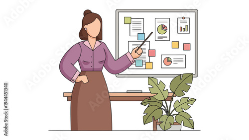 Teacher's Presentation: A dedicated educator in a classroom environment, presenting information with a pointer, illustrating an engaging learning experience and knowledge sharing.