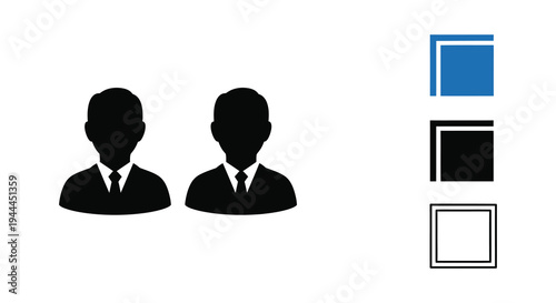 Two business professionals depicted in a stark black silhouette accompanied by geometric shapes represent connectivity and teamwork silhouette high quality professional