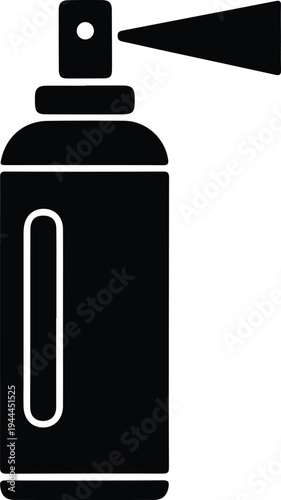 Minimal Hair Spray Silhouette Beauty Product Icon, Simple black silhouette illustration of a hair spray aerosol bottle, representing hairstyling cosmetics, beauty products, and salon hair care tools.