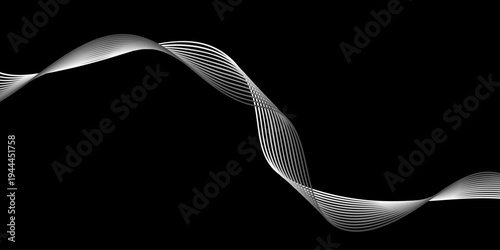 Futuristic 3d illustration of a blue liquid wave flowing around a spoon and fork object with motion lines and smoke texture on a black backdrop design pattern