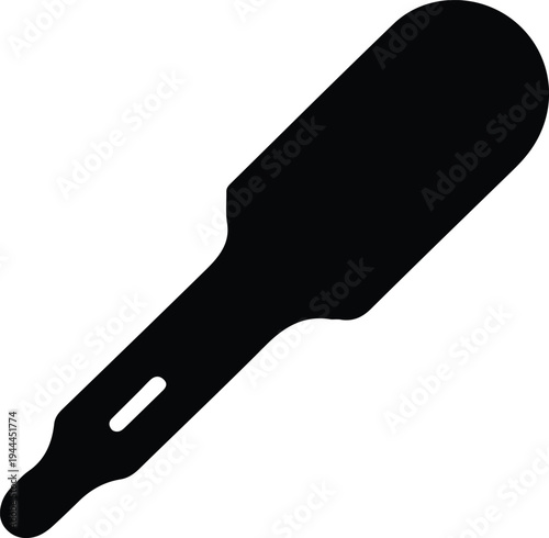 Minimal Dropper Pipette Silhouette Lab Tool Icon, Simple black silhouette illustration of a liquid dropper pipette, representing laboratory tools, medicine application, and cosmetic serum dispensing.