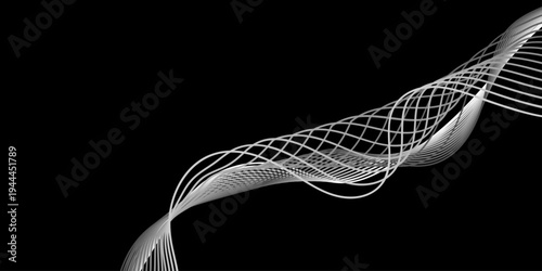Abstract black and white wave background featuring a 3d digital vector design with flowing blue light lines and a technology texture for a modern business web banner template