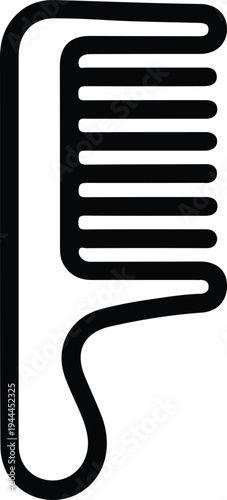 Minimal Hair Comb Outline Grooming Icon, Simple black line illustration of a hair comb used for grooming, hairstyling, and personal hair care routine.