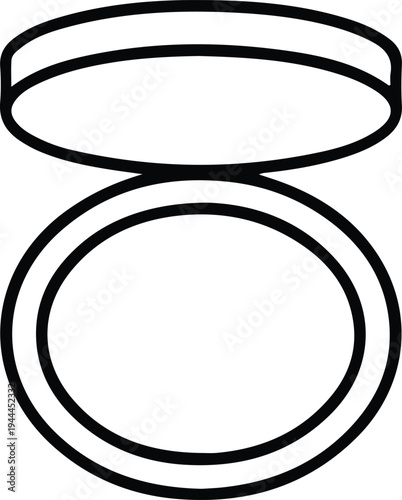 Minimal Powder Compact Outline Makeup Icon, Simple black line illustration of an open powder compact case, representing face powder makeup, cosmetic products, and beauty routine.