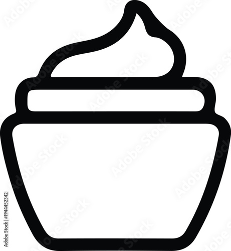 Minimal Cosmetic Cream Jar Outline Beauty Icon, Simple black line illustration of a cosmetic cream jar with lid and cream swirl, representing skincare products and beauty care.