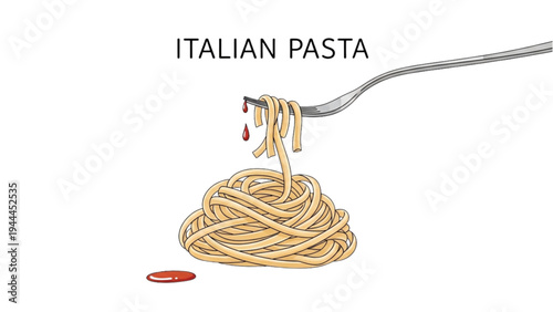 A fork holds a messy pile of Italian pasta with sauce.
