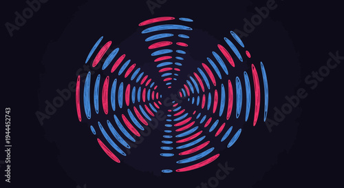 A captivating abstract design showcases a dynamic interplay of concentric blue and red segments, creating a modern and visually engaging pattern.