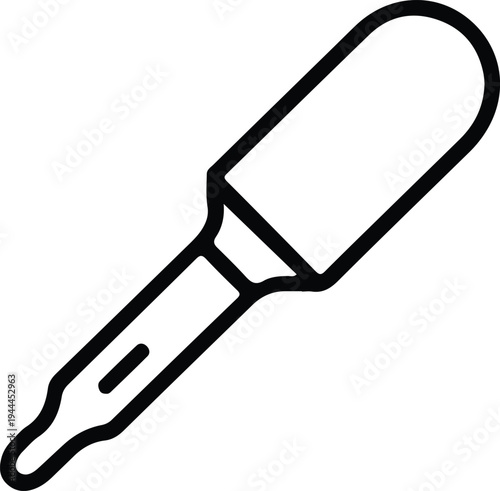 Simple Dropper Pipette Outline Icon Tool, Minimal black line illustration of a laboratory dropper pipette used for liquids, medicine, chemistry experiments, and cosmetic serum application.