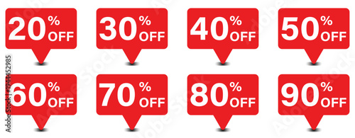 Set of tag sale label. Grunge stamps, badges and banners. Special offer, hot sale, Best price. 20, 30, 40, 50, 60, 70, 80, 90 percent. Vector illustration. 
