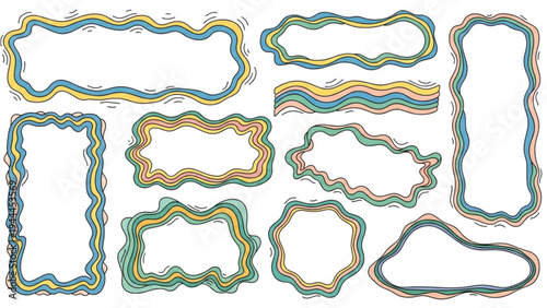 Vibrant colorful borders and frames arranged on a white surface for design