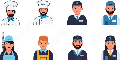 Profession Worker Avatar Set Chef Mechanic Service Staff Construction Worker People Profile Icons Vector Illustration