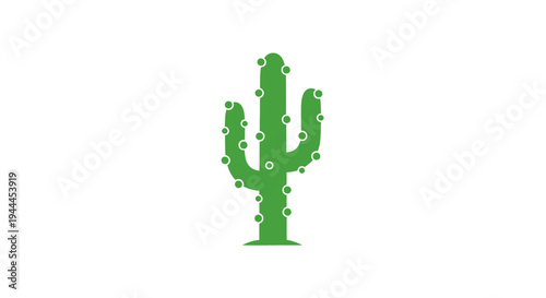 Simple green cactus illustration with small white dots on a clean white background, representing desert flora.