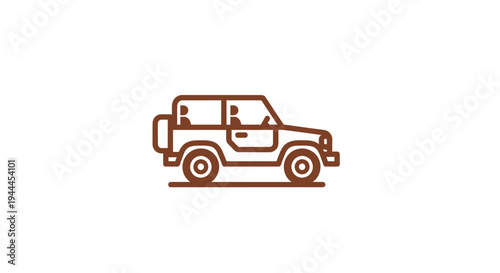 Simple brown line art icon of an off-road vehicle, possibly a jeep or SUV, viewed from the side on a white background.