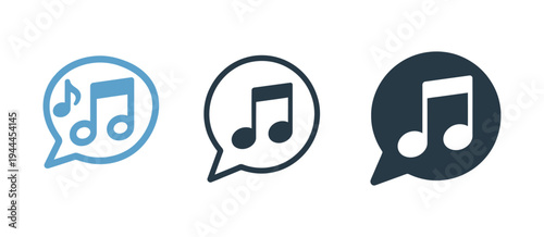 Blue Music Note Icon Vector, isolated tone and sound symbol on white background, music melody icon for audio design