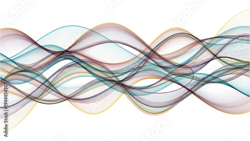 Vibrant multicolored wavy lines intersect on a white background