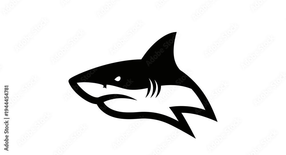 Obraz premium Black shark head side profile view.