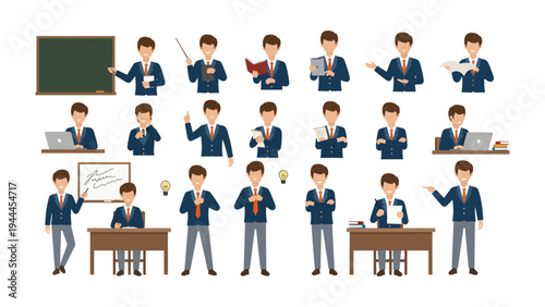 Teaching Teacher Set: A versatile collection of instructor poses, perfect for educational content, showcasing various gestures and props to illustrate educational concepts. 