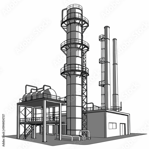 Industrial facility with towers and piping factory