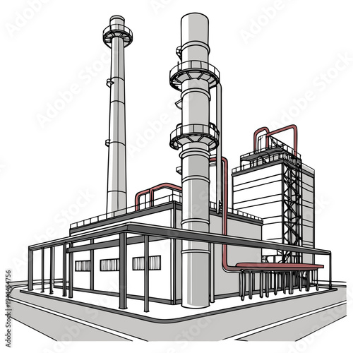 Industrial plant with smokestacks and pipes factory