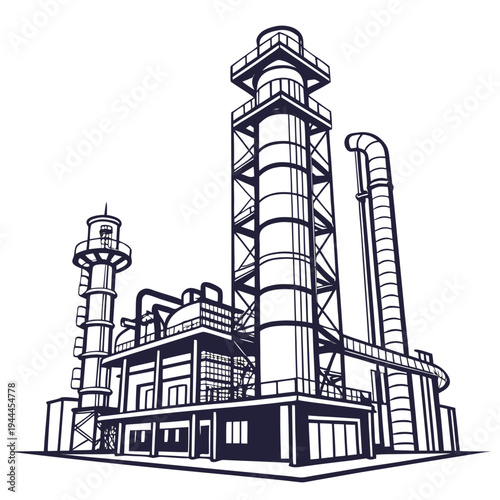 Industrial Plant with Tower and Pipes factory chimney
