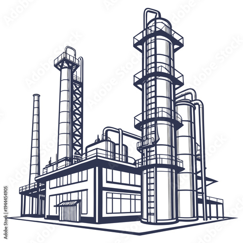 Industrial facility with smokestacks and pipes building