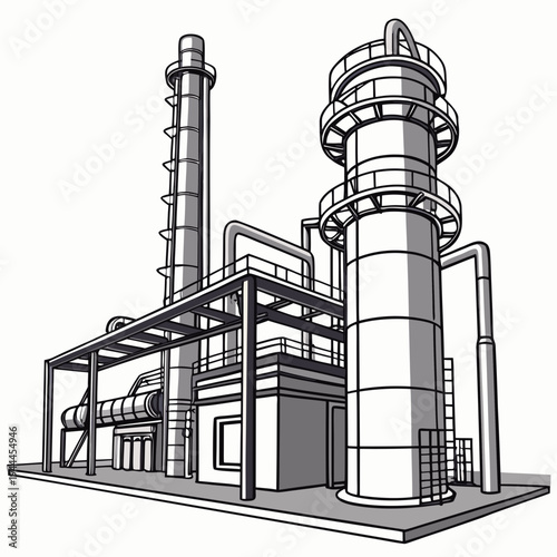 Industrial plant with smokestacks and piping pipe factory