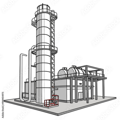 Industrial plant with tower and machinery factory architecture