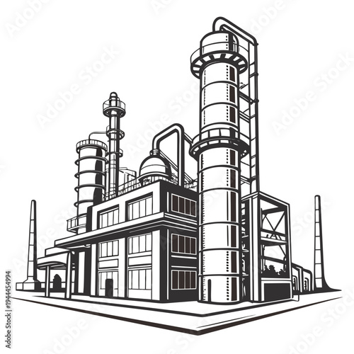 Industrial Complex with Smokestacks chimney pipes