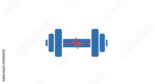 Blue Dumbbell with Red Cross Symbol.