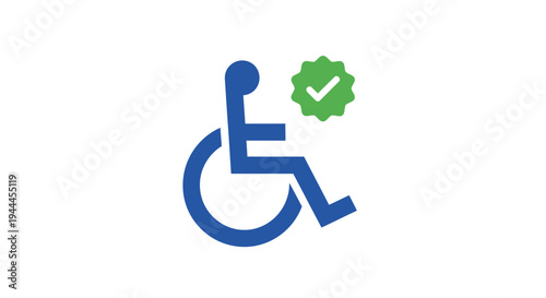 Blue Disabled Person Symbol with Green Tick.