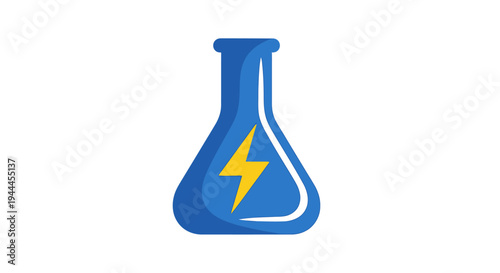 Blue Erlenmeyer Flask with Yellow Lightning Bolt.