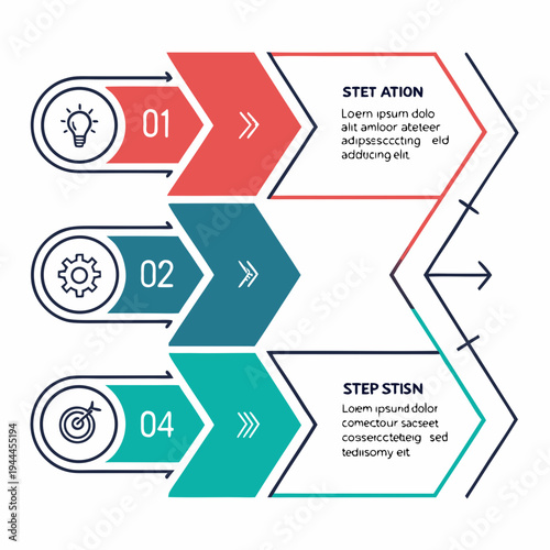 Infographic template with four steps and business process