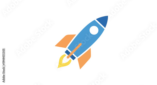 Blue Rocket Ship Icon Launching Upwards.