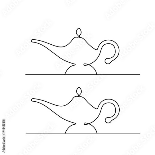 Continuous line drawing of a magic genie lamp on a white background
