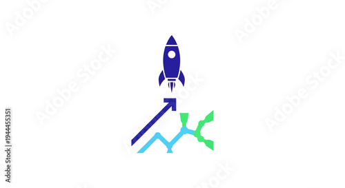 Blue Rocket Ship Illustration with Graphs.