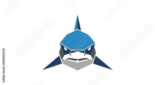 Blue Shark Cartoon Fierce Angry Face.