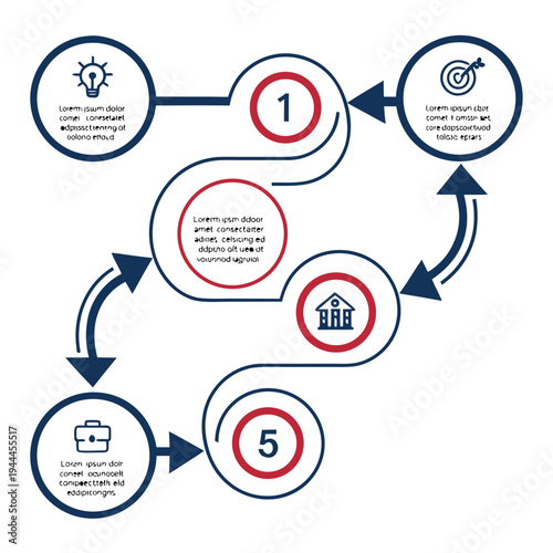 Infographic template with blue and red flowchart