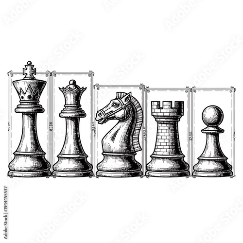 Classic Chess Pieces Hand Drawn Game Strategy Illustration

