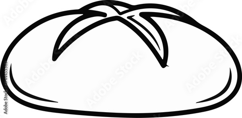 A black and white line drawing of a crusty loaf of bread with a cross-shaped score on top