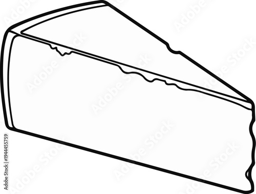 A black and white outline drawing of a wedge of cheese with a slightly uneven cut