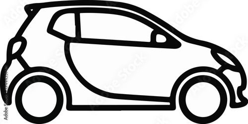 A black and white outline icon of a compact car viewed from the side
