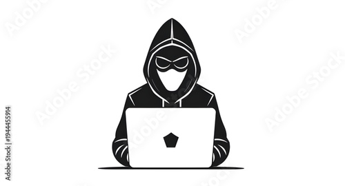cyber hacker silhouette icon isolated on white background for security concept design, hacker icon illustration for digital privacy and cybersecurity design projects, hooded hacker silhouette vector i