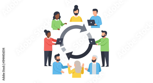 Diverse Team Collaborating on Digital Workflow Cycle: Agile Business Process and Continuous Improvement