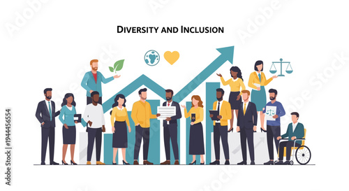Diverse and Inclusive Business Team Driving Growth and Equality. Professional Employees Collaborating for Corporate Success, Sustainability, and Social Responsibility.