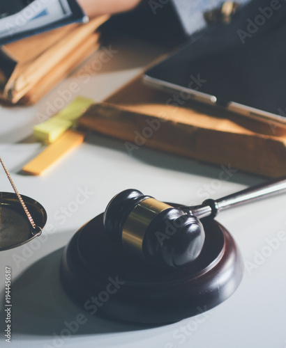 Businesswoman and Male lawyer or judge consult and conference having team meeting with client at law firm in office, Law and Legal services concept