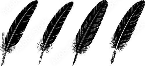 Feather quill pen graphic black white isolated sketch illustration vector

