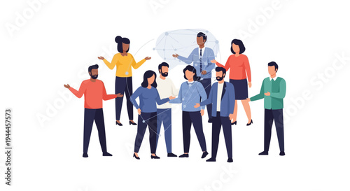 Diverse Business Team Networking, Collaborating, and Communicating Globally in a Digital Web - Modern Vector Illustration