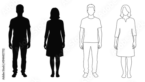 Image analysis of human silhouettes and outlines in black and white