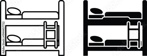 Bunk bed icon with pillows in outline and solid fill styles for accommodation
