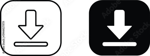 Download button icon in outline and solid styles for web and application interface